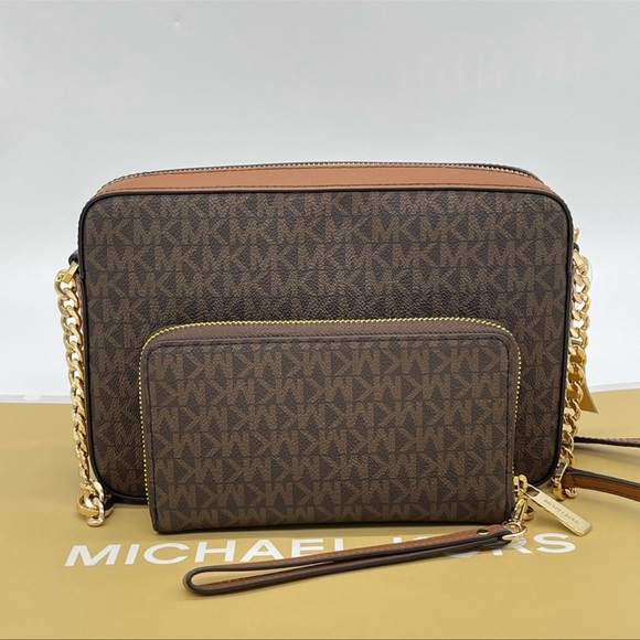 Michael Kors EW Crossbody Bag & Large Flat Mf Phone Case Wallet Leather Brown - Picture 11 of 13